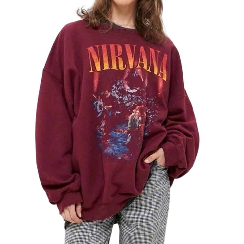 NIRVANA Unplugged Red Mineral Wash Fleece Sweatshirt Size 5X